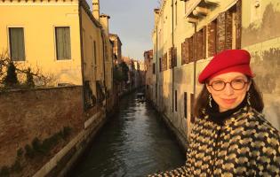 Letha Ch'ien on a canal in Venice