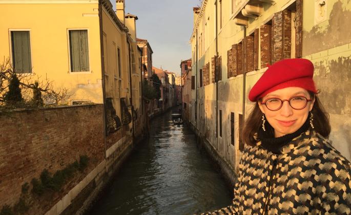 Letha Ch'ien on a canal in Venice