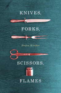 Book cover with a knife, fork and a pair of scissors